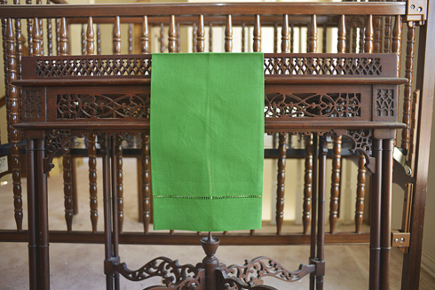Fern Green Colored Hemstitch Guest Towels